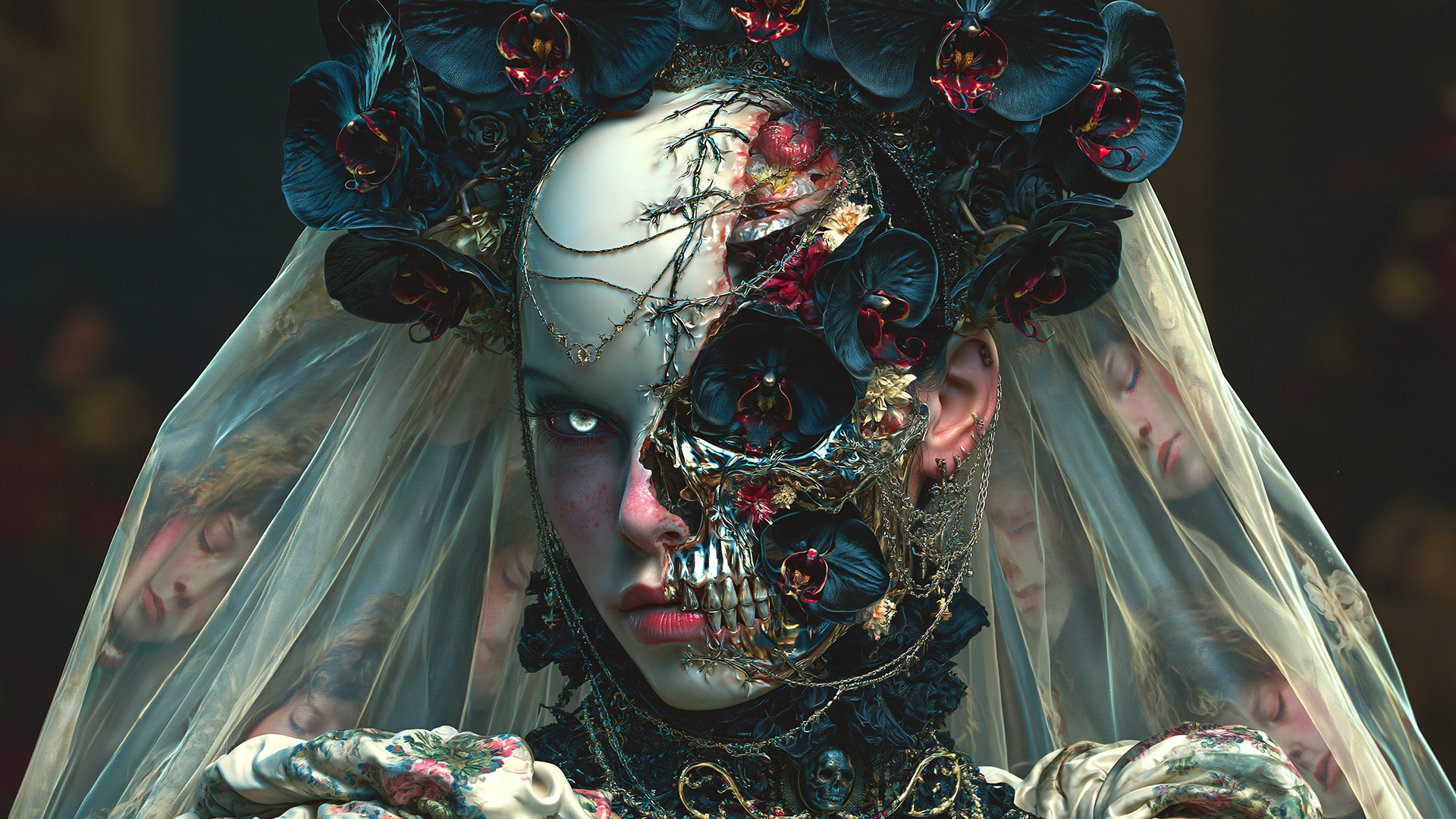 Selected still — orchid and beetle mask