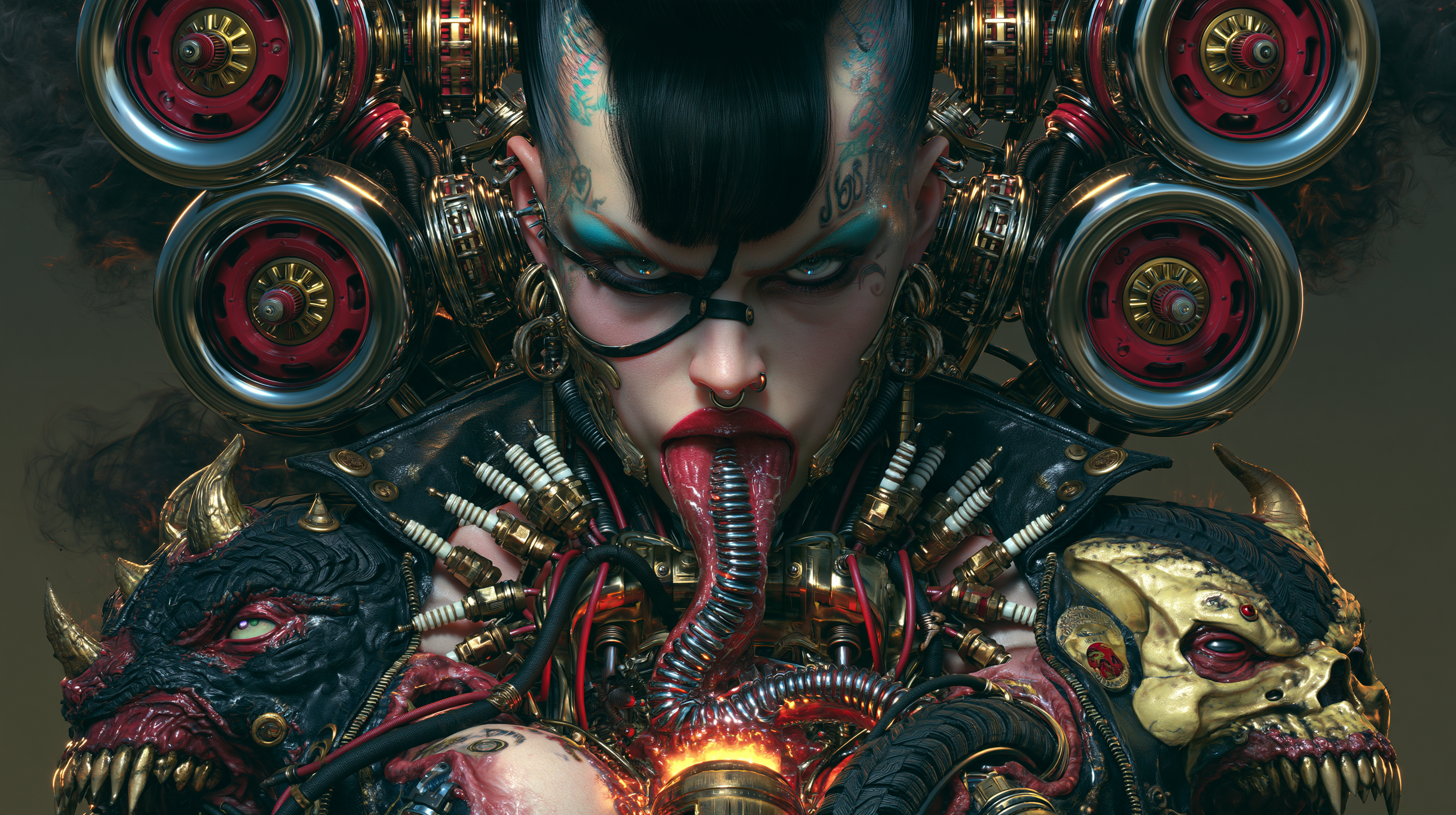 Selected still — engine-block metalhead with spark-plug collar