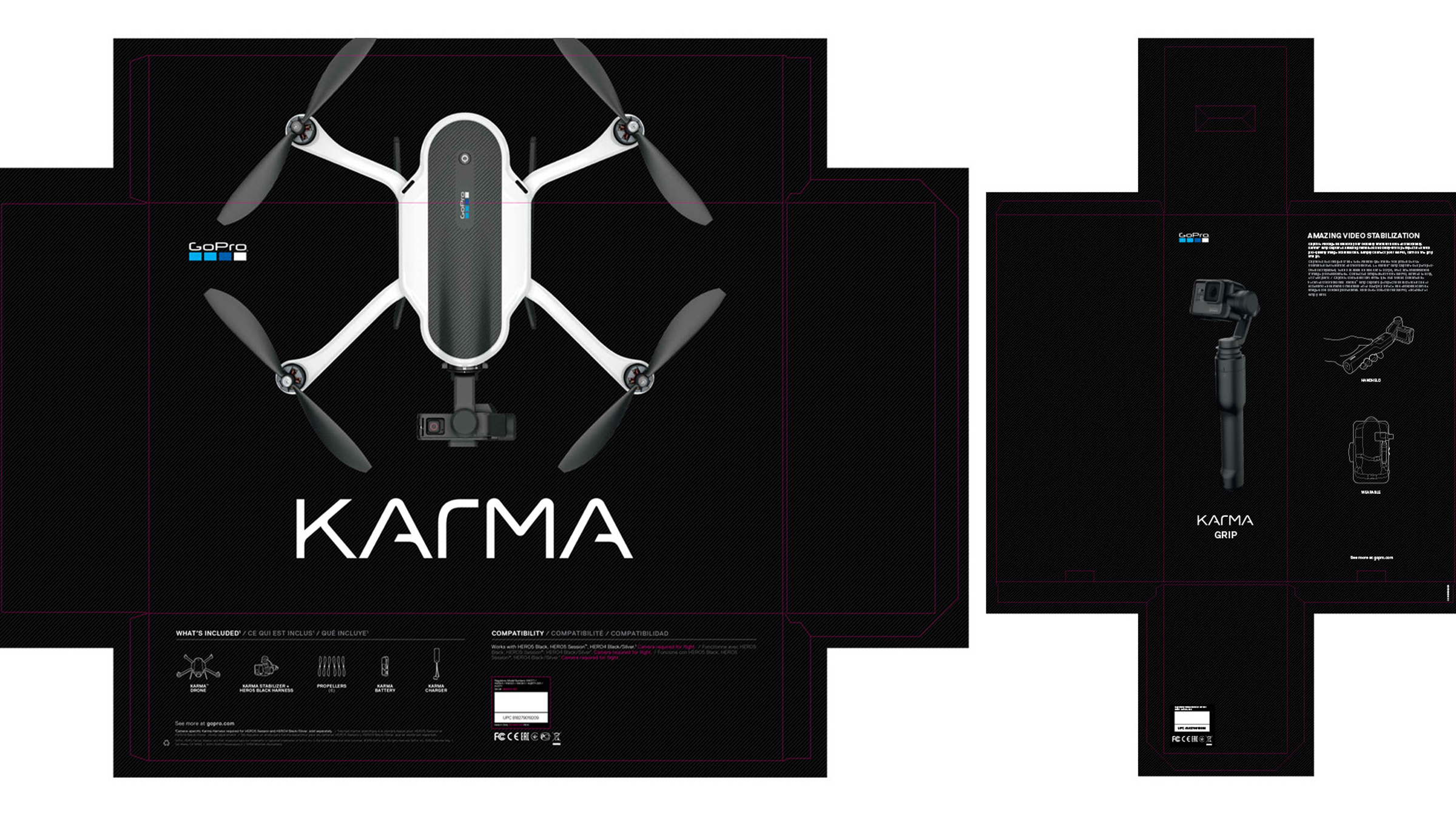 Karma drone and grip packaging dielines
