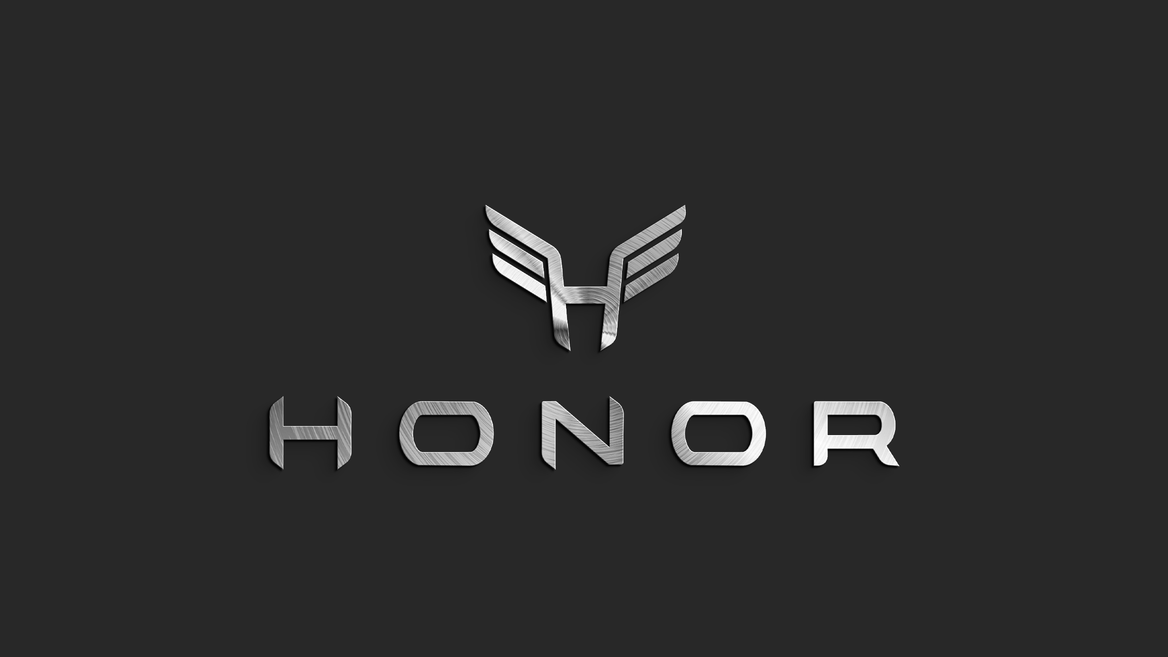 Honor wordmark and winged H monogram in brushed steel