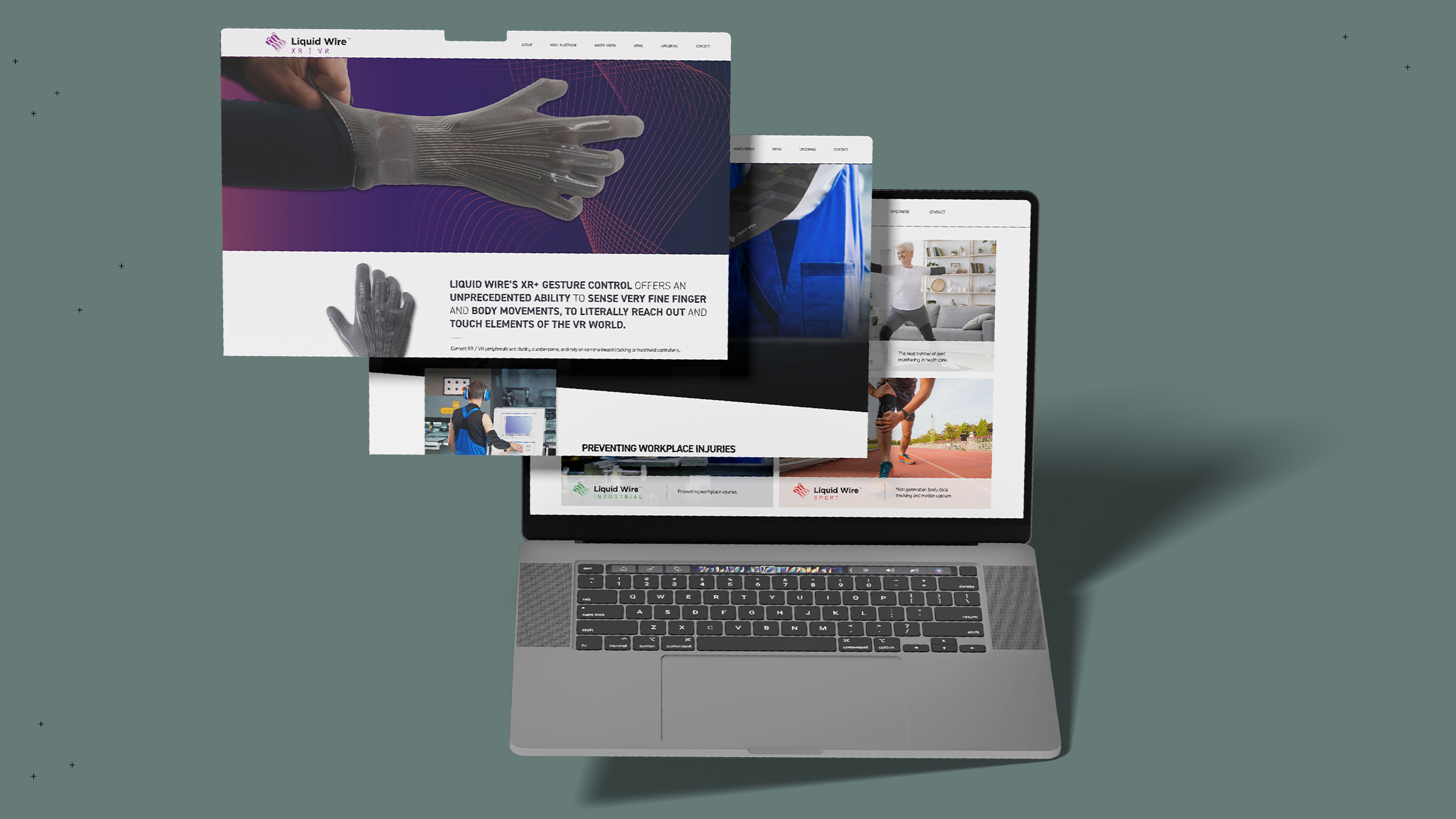 Liquid Wire website — XR, industrial and sport verticals