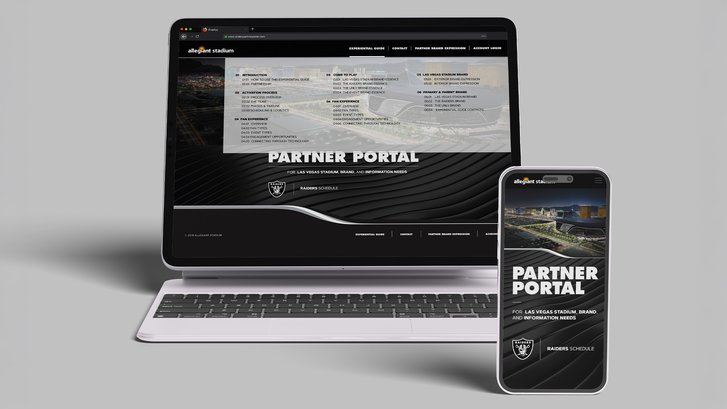 Raiders partner portal, desktop and mobile